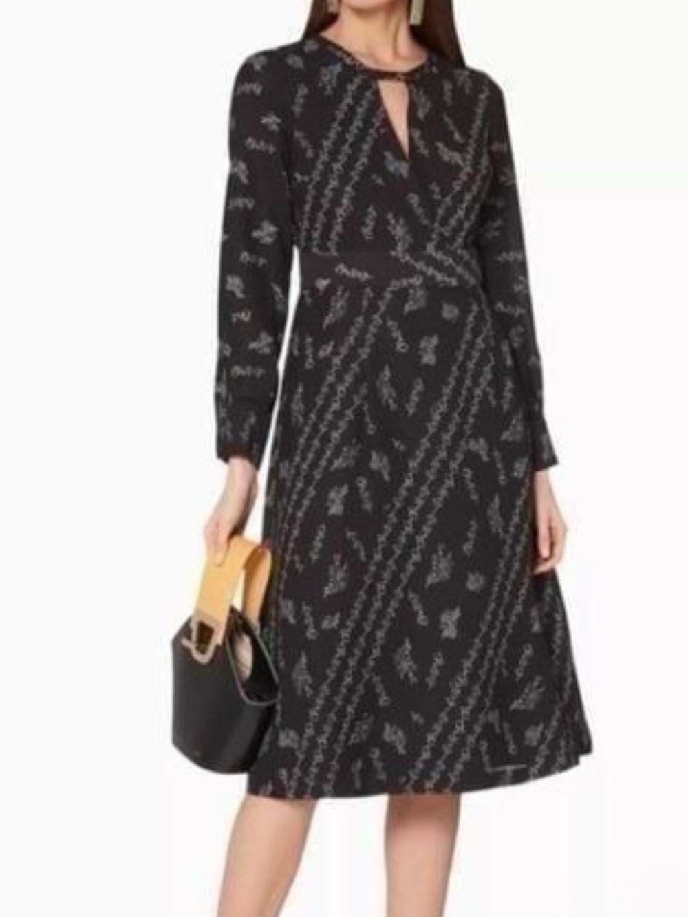 Club Monaco islynn floral black faux wrap midi dress long sleeve size 4